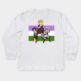 Umineko No Naku Koro Ni Episode 8 Spoilers Yasu Sayo Beatrice Shannon Kanon Genderqueer Flag Kids Long Sleeve T-Shirt